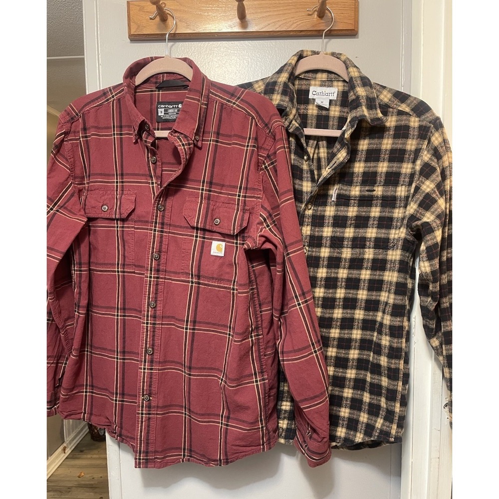 Lot of 2 Men's Carhartt Original Fit Plaid Shirts Size M 1 Flannel Burg/black